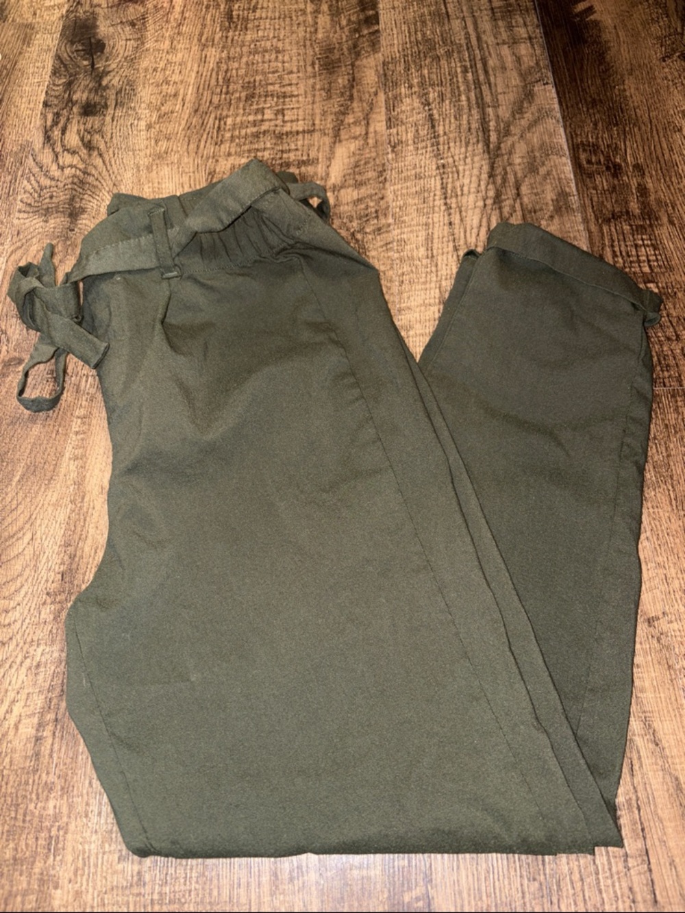 Olive Green Ankle Pants with Tie Waist - Women